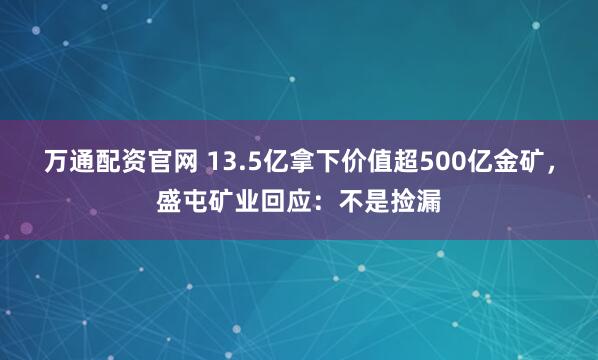 万通配资官网 13.5亿拿下价值超500亿金矿，盛屯矿业回应：不是捡漏